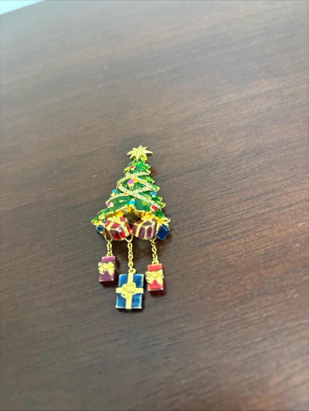 Signed CHRISTOPHER RADKO Pin Brooch Christmas Tree & Presents Enamel